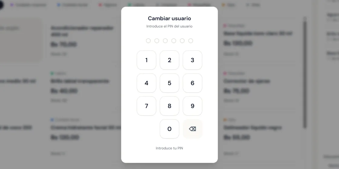 Teclado para cambiar de usuario introduciendo un PIN